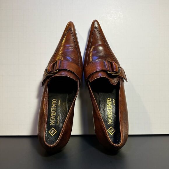 Womens NOVECENTO Brown Leather Pointed Toe Heels / Size 6.5 Narrow - EU 37 - Picture 6 of 9